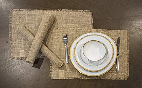 CHARDIN HOME Jute Burlap Placemats, Set of 4 Festive Table mats | 13''x19'' Natural Jute with Gold Lurex | Perfect for Weddings, Holidays, Birthdays, Occasions or Everyday