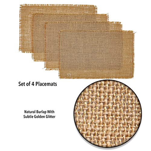 CHARDIN HOME Jute Burlap Placemats, Set of 4 Festive Table mats | 13''x19'' Natural Jute with Gold Lurex | Perfect for Weddings, Holidays, Birthdays, Occasions or Everyday