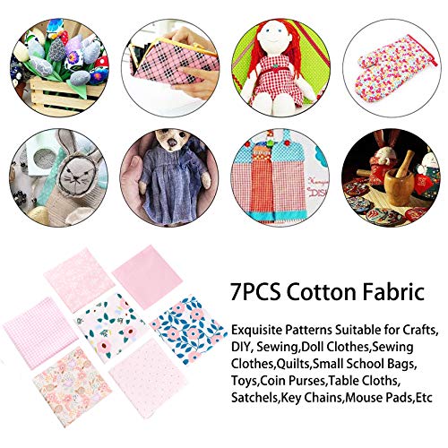 RODAKY Pink Series Cotton Fabric Bundles Rural Flower Stripe Sewing Crafting Material Polka Dot Squares Bundle Fabric Patchwork Japanese Style Cotton Scraps for DIY Handmade Quilting 7PCS 25x25CM