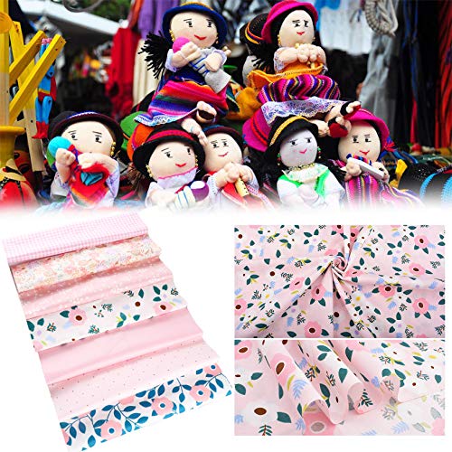 RODAKY Pink Series Cotton Fabric Bundles Rural Flower Stripe Sewing Crafting Material Polka Dot Squares Bundle Fabric Patchwork Japanese Style Cotton Scraps for DIY Handmade Quilting 7PCS 25x25CM