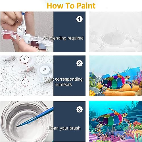 Tookeen Paint by Numbers Kits for Kids - DIY Painting Craft Kits - 20x16 Inch Acrylic Oil Painting Set On Canvas for Childrens & Beginners, Colorful Sea Turtle