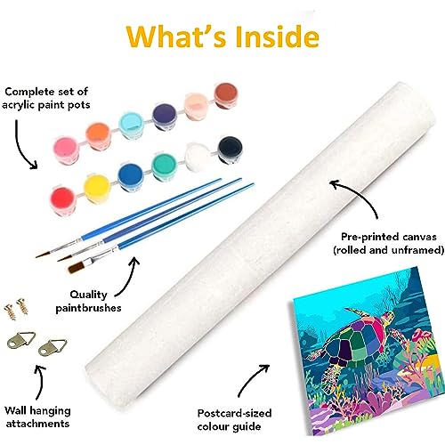 Tookeen Paint by Numbers Kits for Kids - DIY Painting Craft Kits - 20x16 Inch Acrylic Oil Painting Set On Canvas for Childrens & Beginners, Colorful Sea Turtle