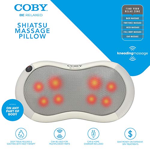 Coby Shiatsu Massage Pillow with Heat | Deep Tissue Kneading Therapeutic Cushion Pad for Back, Neck, Shoulders & Full Body Pain Relief | Rolling Balls & Adjustable Chair Strap for Home, Office & Auto