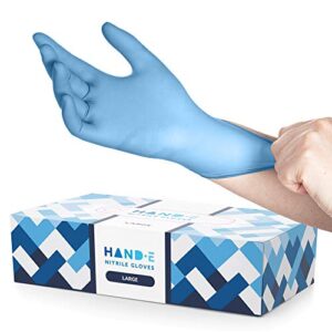 hand-e touch blue nitrile disposable gloves large 100 count - latex free medical exam gloves, powder free food safe cooking gloves