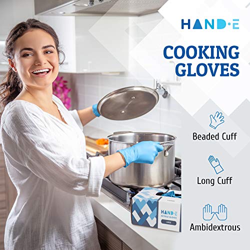 Hand-E Touch Blue Nitrile Disposable Gloves Large 100 Count - Latex Free Medical Exam Gloves, Powder Free Food Safe Cooking Gloves