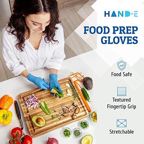 Hand-E Touch Blue Nitrile Disposable Gloves Large 100 Count - Latex Free Medical Exam Gloves, Powder Free Food Safe Cooking Gloves