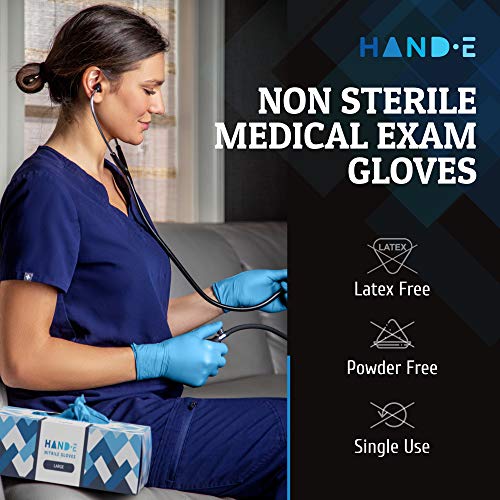 Hand-E Touch Blue Nitrile Disposable Gloves Large 100 Count - Latex Free Medical Exam Gloves, Powder Free Food Safe Cooking Gloves