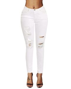roswear women's ripped mid rise destroyed skinny jeans white m