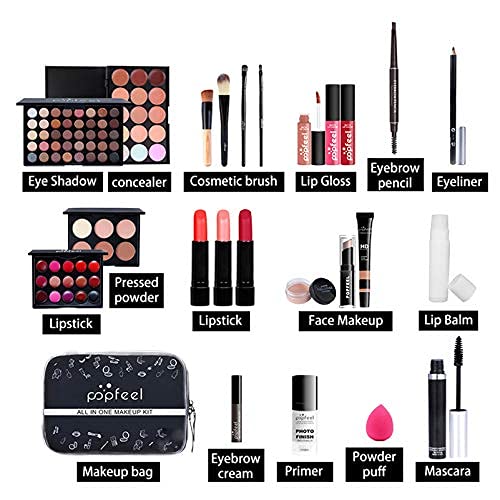 All in One Makeup Kit Makeup Kit for Women Full Kit Multipurpose Makeup Kit-Makeup Brush Set,Eyeshadow Palette,Lip Gloss Set, Makeup Bag,Eyebrow Pencil,Mascara and Face Makeup