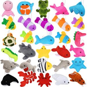 Hamsoo 30 Mini Stuffed Sea Creatures Toys - Carnival Prizes, Claw Machine, Goody Bags, Easter Eggs, Ocean Party Favors & Plush Keychains