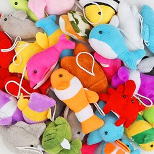 Hamsoo 30 Mini Stuffed Sea Creatures Toys - Carnival Prizes, Claw Machine, Goody Bags, Easter Eggs, Ocean Party Favors & Plush Keychains