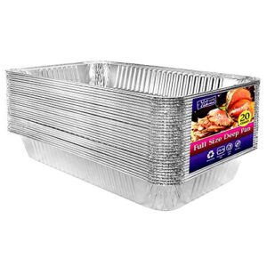 aluminum pans full size, large disposable roasting & baking pan, 21"x13" deep foil pans (20 pack) extra heavy duty chafing trays for hotels, restaurants, caterers, steam table, buffets & bakeware