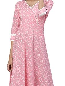 Yash Gallery Women's Cotton Floral Print Anarkali Kurtis (Light Pink)