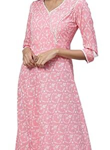 Yash Gallery Women's Cotton Floral Print Anarkali Kurtis (Light Pink)