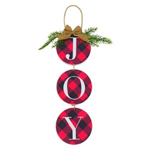 christmas decoration joy wall sign, buffalo check plaid wreath for front door rustic burlap wooden christmas ornaments for home window wall farmhouse indoor outdoor