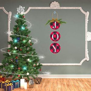 Christmas Decoration JOY Wall Sign, Buffalo Check Plaid Wreath for Front Door Rustic Burlap Wooden Christmas Ornaments for Home Window Wall Farmhouse Indoor Outdoor