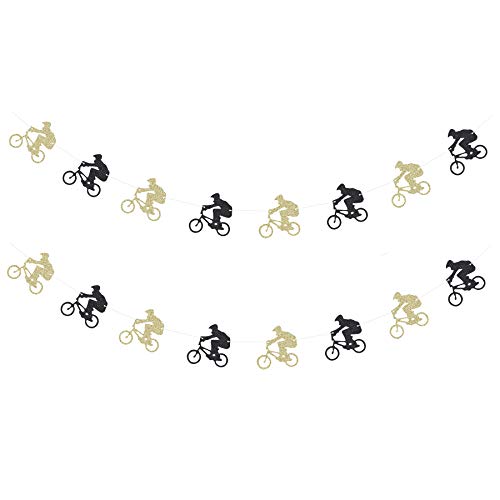 Black and Gold Glittery BMX Bike Banner for Boy Birthday Baby Shower Party Decorations -2 Strands