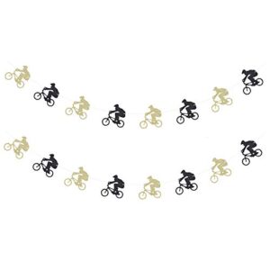 black and gold glittery bmx bike banner for boy birthday baby shower party decorations -2 strands