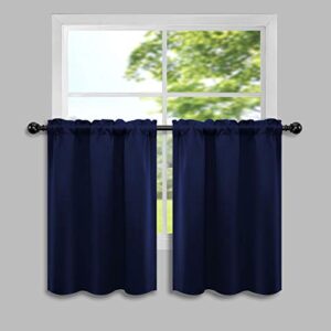 navy blue short curtains for kitchen pack 2 panels rod pocket thermal insulated room darkening light cold blocking blackout bathroom curtains window for rv small boys bedroom dark blue, 34 x 24