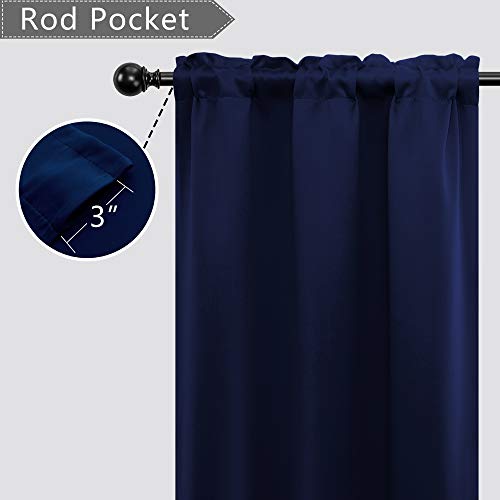 Navy Blue Short Curtains for Kitchen Pack 2 Panels Rod Pocket Thermal Insulated Room Darkening Light Cold Blocking Blackout Bathroom Curtains Window for RV Small Boys Bedroom Dark Blue, 34 X 24
