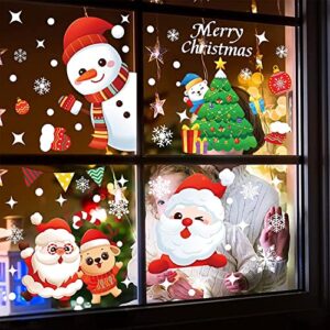 10 Sheets Christmas Window Clings Stickers Snowflake Santa Claus Xmas Decals for Glass Christmas Window Decorations for Party