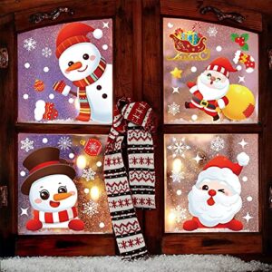 10 Sheets Christmas Window Clings Stickers Snowflake Santa Claus Xmas Decals for Glass Christmas Window Decorations for Party