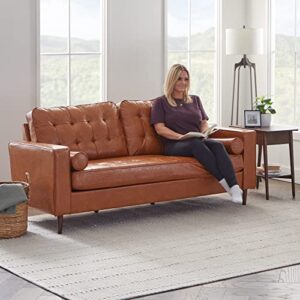 Edenbrook Lynnwood Upholstered Sofa - Couches for Living Room - Camel Faux Leather Couch - Small Couch - Living Room Furniture - Includes Bolster Pillows