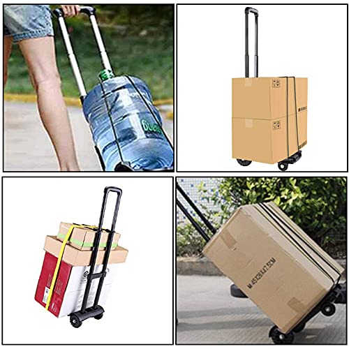 ZOENHOU 40KG 88Lbs Black Folding Hand Truck, Solid Construction Utility Cart, Heavy-Duty 4-Wheel Luggage Cart with 1 Roll Bungee Cord and 1 Pack Storage Pouch Compact, for Travel, Office