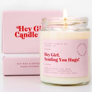 hug in a jar candles gifts for women, thinking of you gift candles, sweet fig + grapefruit 10oz long lasting aromatherapy candle in glass jar with gift box