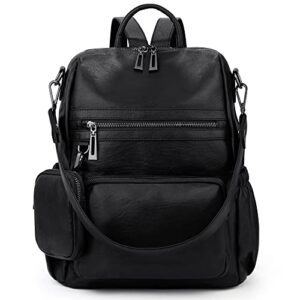 uto women backpack purse leather vegan convertible ladies rucksack zipper pocket shoulder bag with detachable pouch black