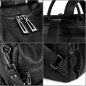 UTO Women Backpack Purse Leather Vegan Convertible Ladies Rucksack Zipper Pocket Shoulder Bag with Detachable Pouch Black
