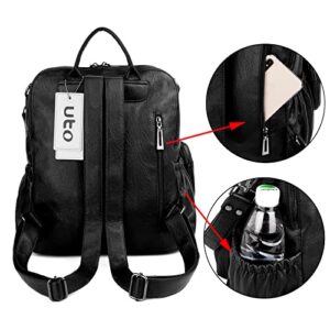 UTO Women Backpack Purse Leather Vegan Convertible Ladies Rucksack Zipper Pocket Shoulder Bag with Detachable Pouch Black