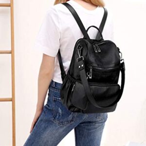 UTO Women Backpack Purse Leather Vegan Convertible Ladies Rucksack Zipper Pocket Shoulder Bag with Detachable Pouch Black