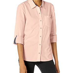 Tommy Hilfiger Button-Down Shirts for Women, Casual Tops, Ballerina Pink 01, Large