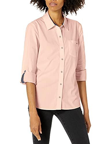 Tommy Hilfiger Button-Down Shirts for Women, Casual Tops, Ballerina Pink 01, Large