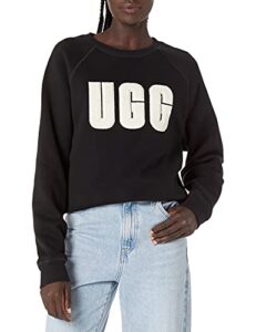 ugg womens madeline fuzzy logo crewneck pullover sweater, black cream, medium us