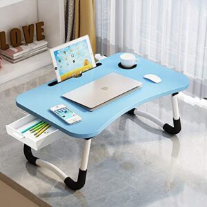 Lap Desk with Storage Drawer, Cup and Phone Holder, Laptop Bed Tray Table, 23.6" Foldable Laptop Desk, Laptop Stand for Working, Writing, Gaming and Drawing (23", Blue)