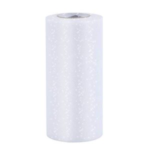 senkary glitter tulle roll sparkling tulle ribbon fabric tulle spool for wedding decoration gift wrapping, 6 inch by 25 yards (white)