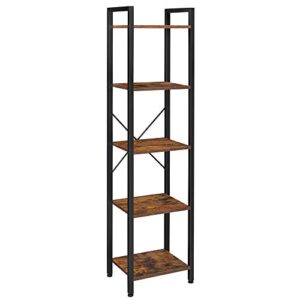 vasagle bookshelf, bookcase, 5-tier storage shlef rack with steel frame, for living room, office, study, hallway, industrial style, rustic brown and black ulls100b01