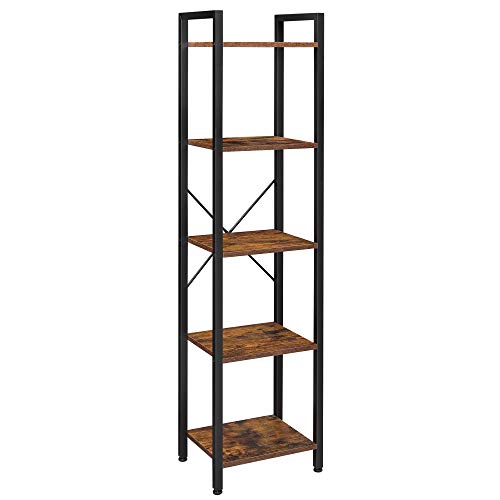 VASAGLE Bookshelf, Bookcase, 5-Tier Storage Shlef Rack with Steel Frame, for Living Room, Office, Study, Hallway, Industrial Style, Rustic Brown and Black ULLS100B01