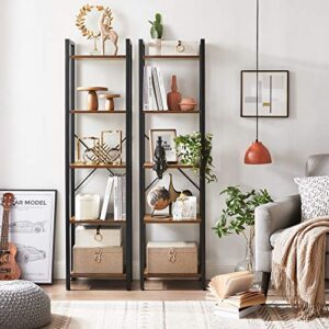 VASAGLE Bookshelf, Bookcase, 5-Tier Storage Shlef Rack with Steel Frame, for Living Room, Office, Study, Hallway, Industrial Style, Rustic Brown and Black ULLS100B01