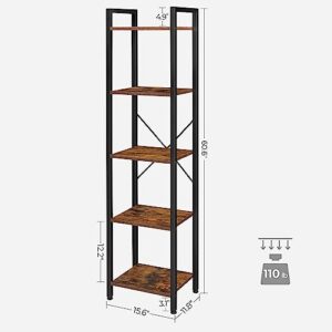 VASAGLE Bookshelf, Bookcase, 5-Tier Storage Shlef Rack with Steel Frame, for Living Room, Office, Study, Hallway, Industrial Style, Rustic Brown and Black ULLS100B01