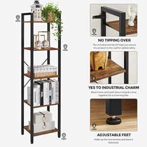 VASAGLE Bookshelf, Bookcase, 5-Tier Storage Shlef Rack with Steel Frame, for Living Room, Office, Study, Hallway, Industrial Style, Rustic Brown and Black ULLS100B01