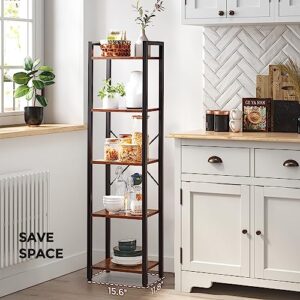 VASAGLE Bookshelf, Bookcase, 5-Tier Storage Shlef Rack with Steel Frame, for Living Room, Office, Study, Hallway, Industrial Style, Rustic Brown and Black ULLS100B01