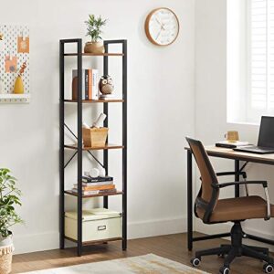 VASAGLE Bookshelf, Bookcase, 5-Tier Storage Shlef Rack with Steel Frame, for Living Room, Office, Study, Hallway, Industrial Style, Rustic Brown and Black ULLS100B01