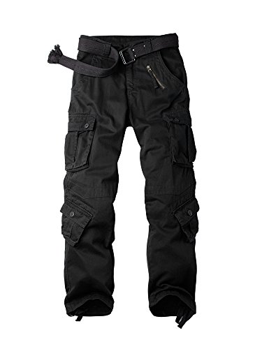 OCHENTA Men's Military Cargo Pants with 8 Pockets, Relax fit for Casual Work Combat Army Trousers Black 42