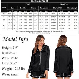 SWOMOG Womens Silk Satin Pajamas Long Sleeve Loungewear Two-piece Sleepwear Button-Down Pj Set Black