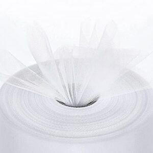 Tulle Fabric Roll, 6” by 200 Yards (600FT) Tulle Organza Fabric Spool for DIY Tutu Skirt Baby Shower Decor Wedding Backdrop Crafts Birthday Party Supplies (White)