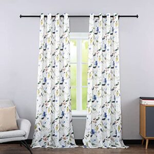 leeva delicate blue birds window curtains for bedroom dining room, grommet top crafted printed garden windows treatment panels set for dorm, set of 2 pieces, 52x96