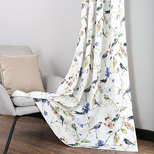 Leeva Delicate Blue Birds Window Curtains for Bedroom Dining Room, Grommet Top Crafted Printed Garden Windows Treatment Panels Set for Dorm, Set of 2 Pieces, 52x96